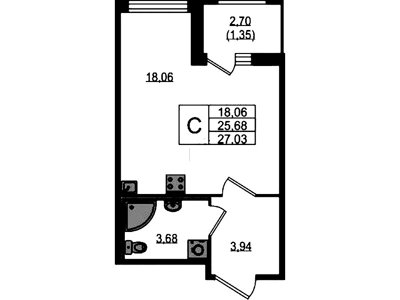 Квартира студия 27.03 м², 6/12 эт., ЖК «UP! Квартал Воронцовский»